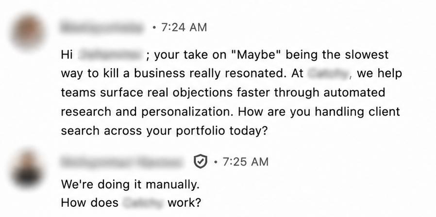Founder reply — discovery on real pain points